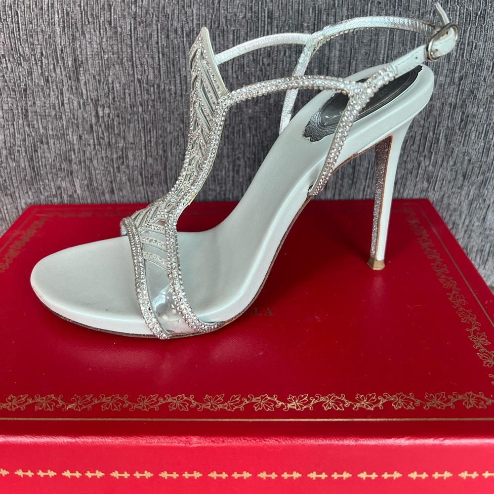 Rene Caovilla heels size 37 1/2 silver with crystals